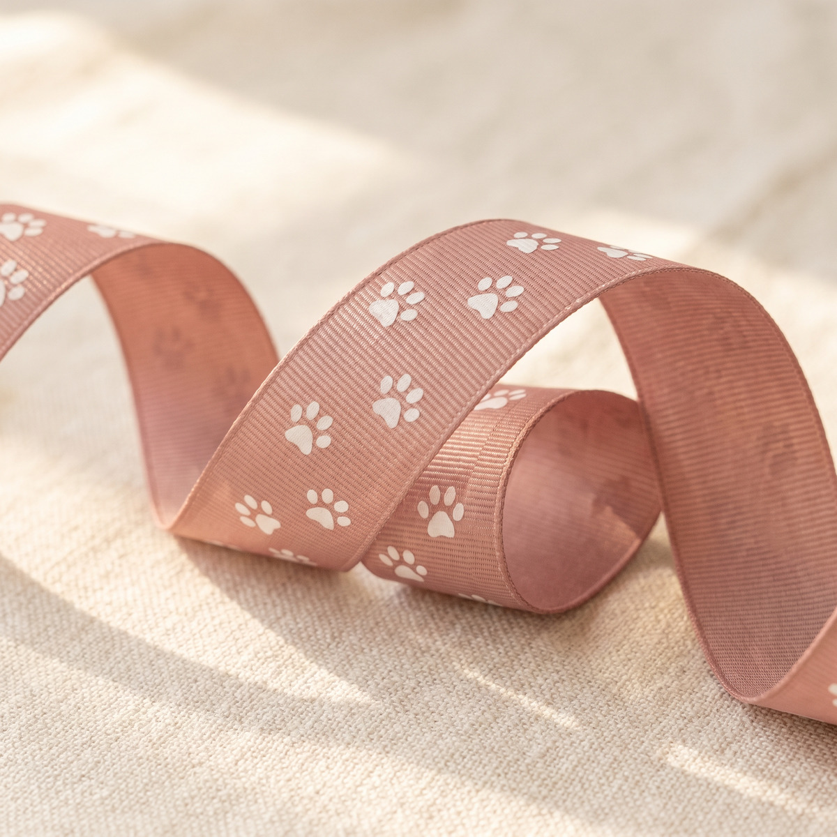 Paw print grosgrain ribbon, close-up