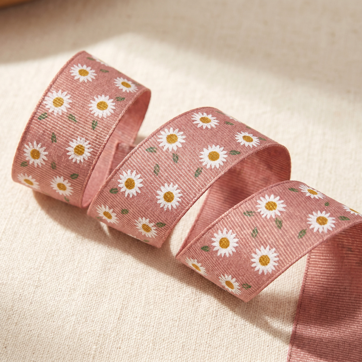Sunflower grosgrain ribbon, close-up